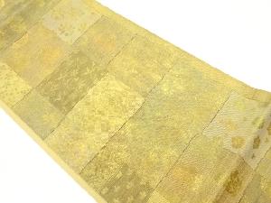 格子に草花模様織出し袋帯